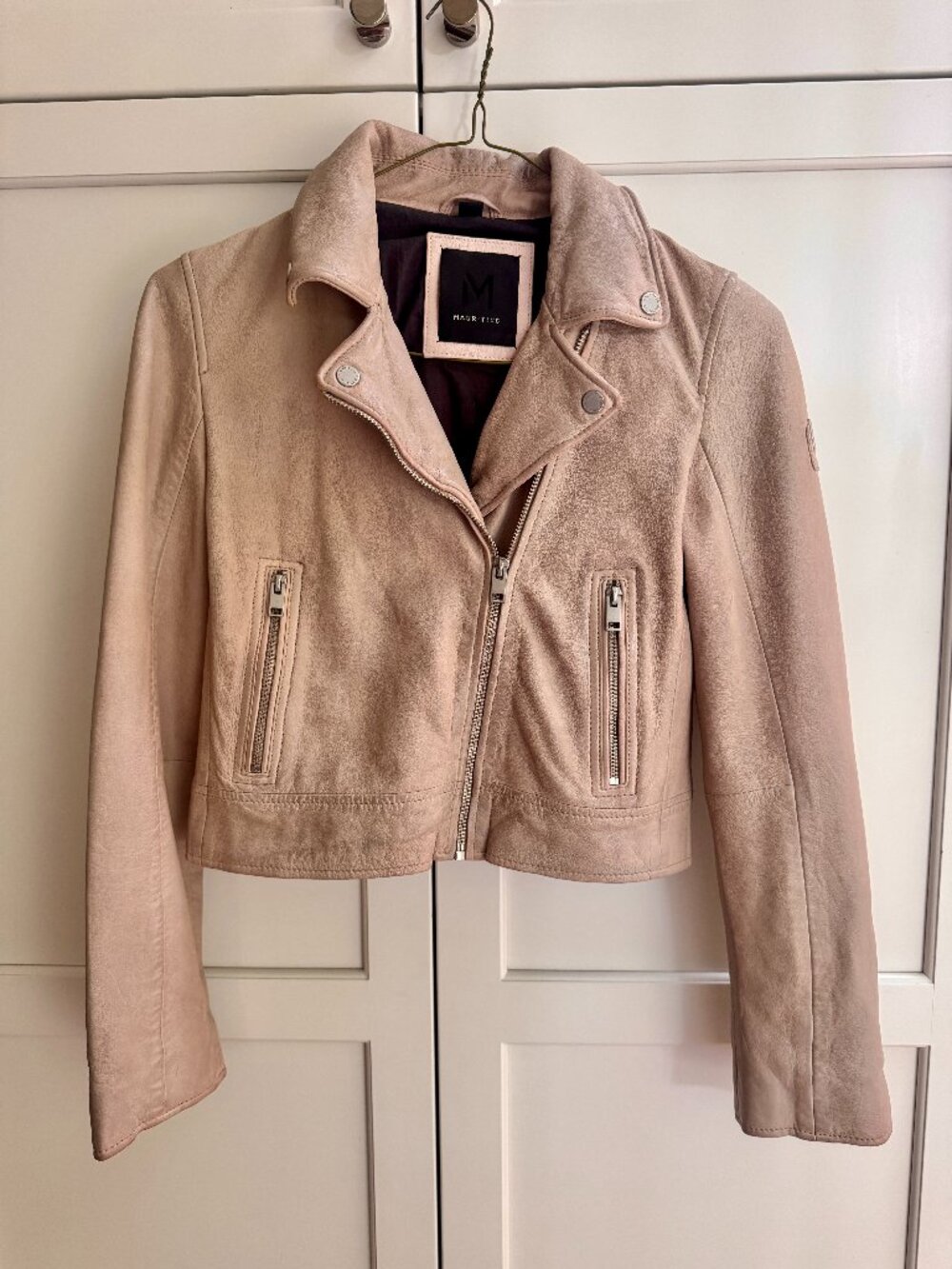 Mauritius JULENE RF Blush/ Beige Leather Moto Jacket